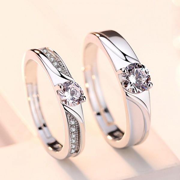Simple Promise Rings For Couples In 925 Sterling Silver Adjustable