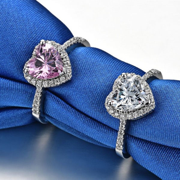 1.0 CT 2.0 CT 925 Silver Platinum Plated Pink White Heart ...