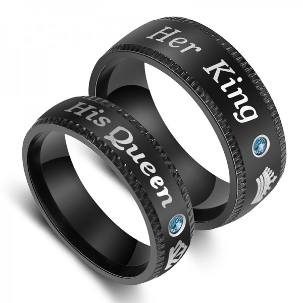 Her King And His Queen Black Promise Rings For Couples