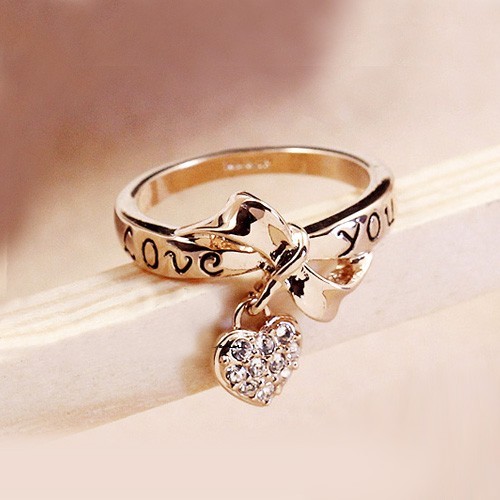 Fashion Women Gold Plated Crystal Bridal Engagement Ring Size adjustable 