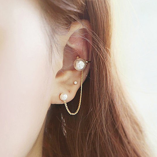 Simple Elegant Pearl And Copper Chain Cuff Earring Simple Elegant Pearl And Copper Chain Cuff Earring