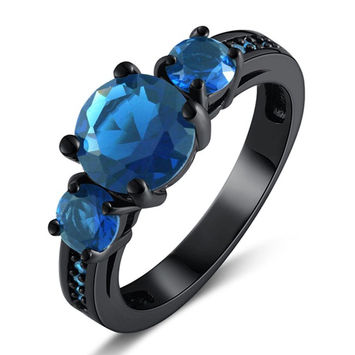 LUXXY Blue Sapphire Couple Black Gold Filled Cubic Zircon Wedding Ring