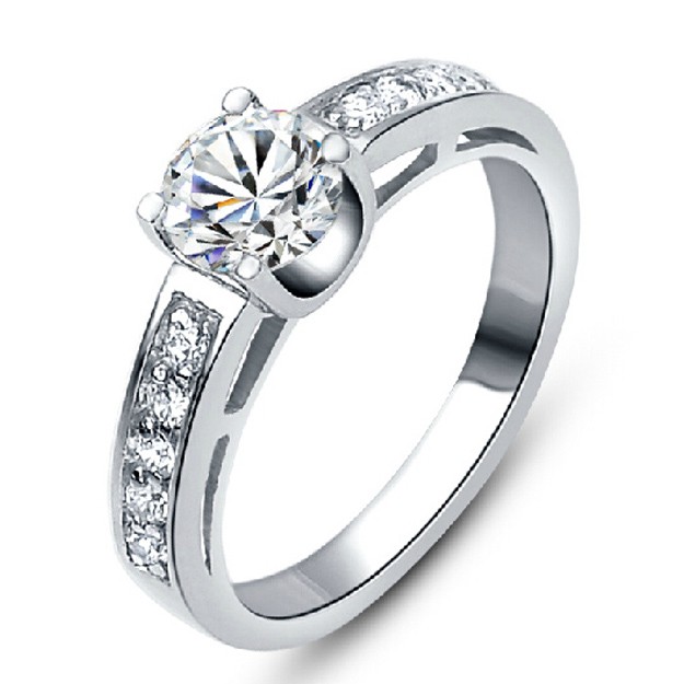 Cupid Cut Artificial Diamond Engagement / Wedding Ring 925 Sterling ...