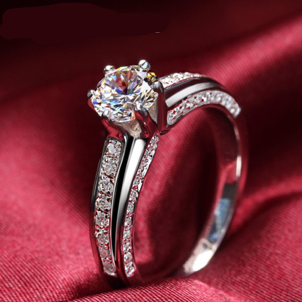 Shiny 925 Sterling Silver Engagement Wedding Ring With Big Round