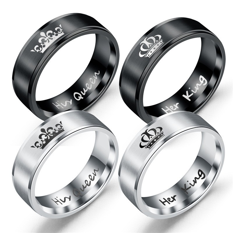 King And Queen Rings For Couples 2pcs His Hers Stainless Steel