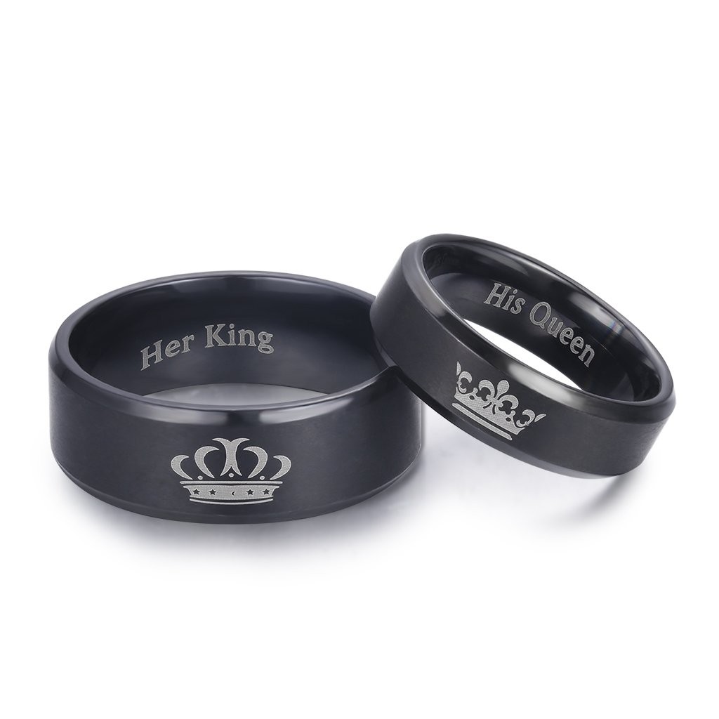 King And Queen Rings For Couples 2pcs His Hers Stainless Steel