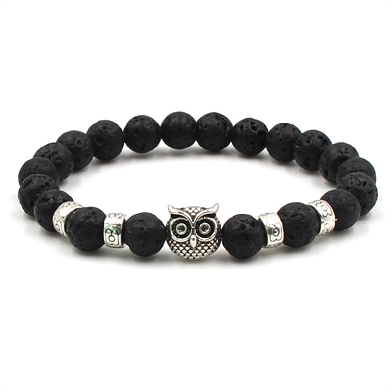 Charm Natural Stone With Silver Owl Bracelet