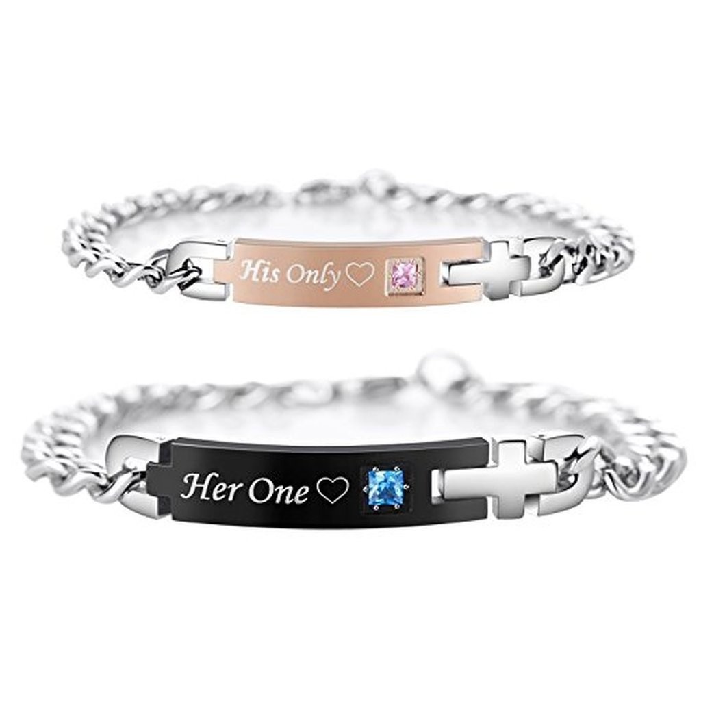 His Only Her One Titanium Matching Bracelets for Couple (Price For 