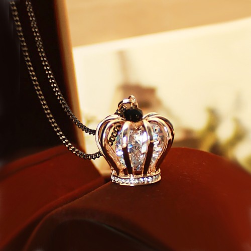 Crystal Crown Pendant 14k Gold Plated Women S Long Necklace Crystal Crown Pendant 14k Gold Plated