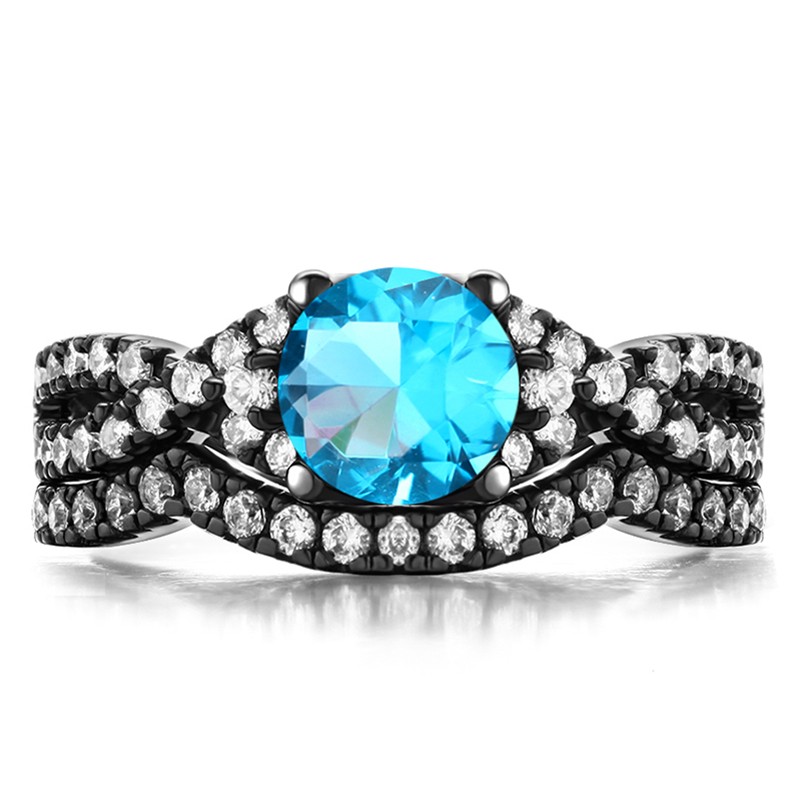 Vintage Aaa Quality Blue Cubic Zirconia 925 Sterling Silver Black Vintage Aaa Quality Blue Cubic Zirconia 925 Sterling Silver Black Engagement Wedding Ring Bridal Set