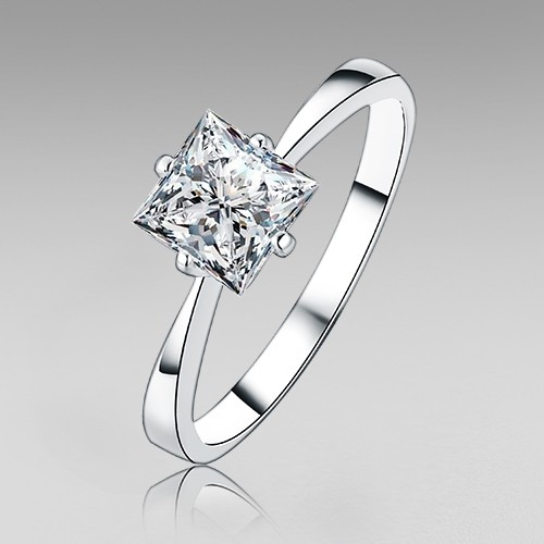 Jewels By Lux 925 Sterling Silver 1 Carat Princess Cut Halo Cubic Zirconia CZ Engagement Anniversary Wedding Ring Jewels By Lux 925 Sterling Silver 1 Carat Princess Cut Halo Cubic Zirconia CZ Engagement Anniversary Wedding Ring