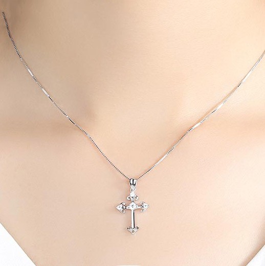 Sterling Silver Simple Fine Cross Pendant Lover Necklaces