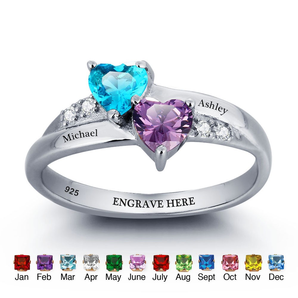 Personalized 925 Sterling Silver Mothers Rings with Simulated Birthstones Rings Family Name Rings for Women Girls Ladies
