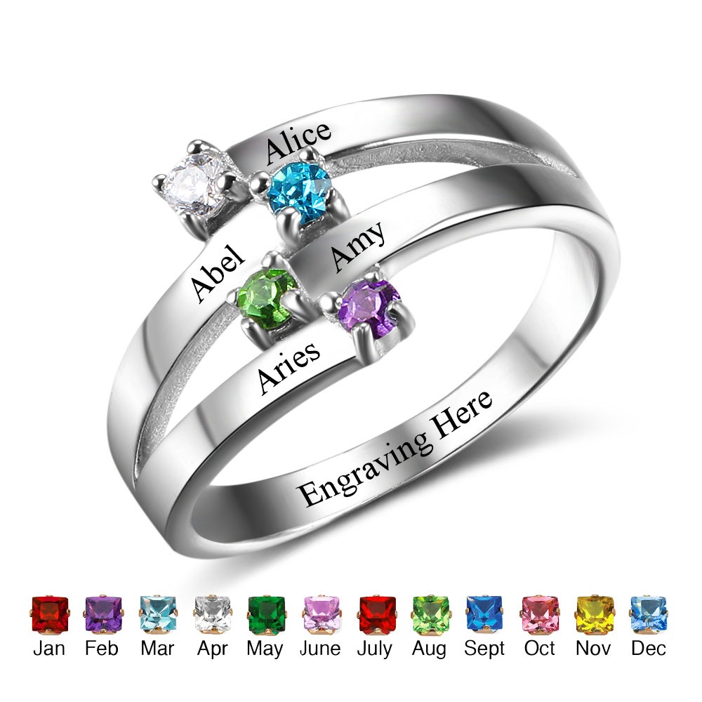 4 Stone Hearts Together Personalized Mother's Ring – Think Engraved