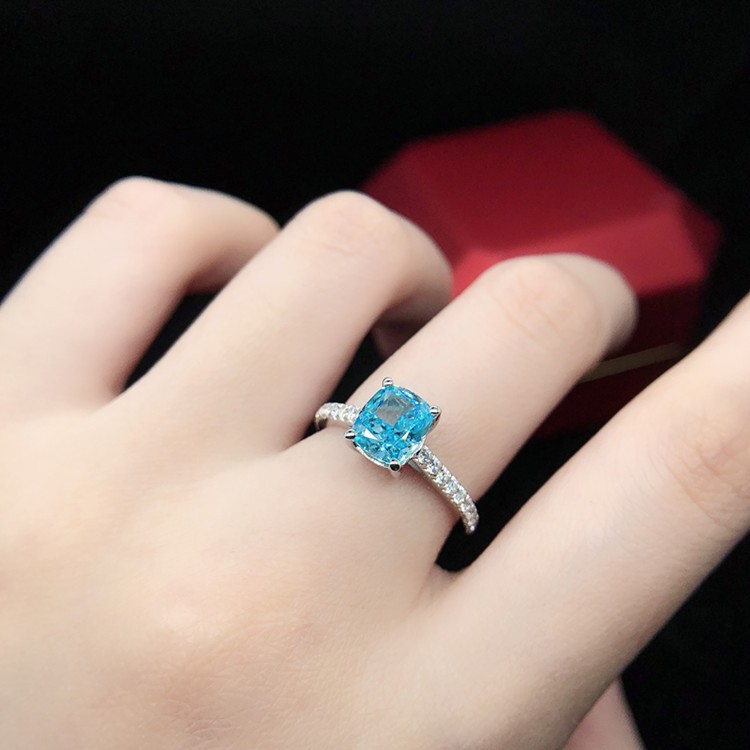 Blue Topaz Romantic Engagement Women Ring 925 Sterling Silver Platinum Plated 