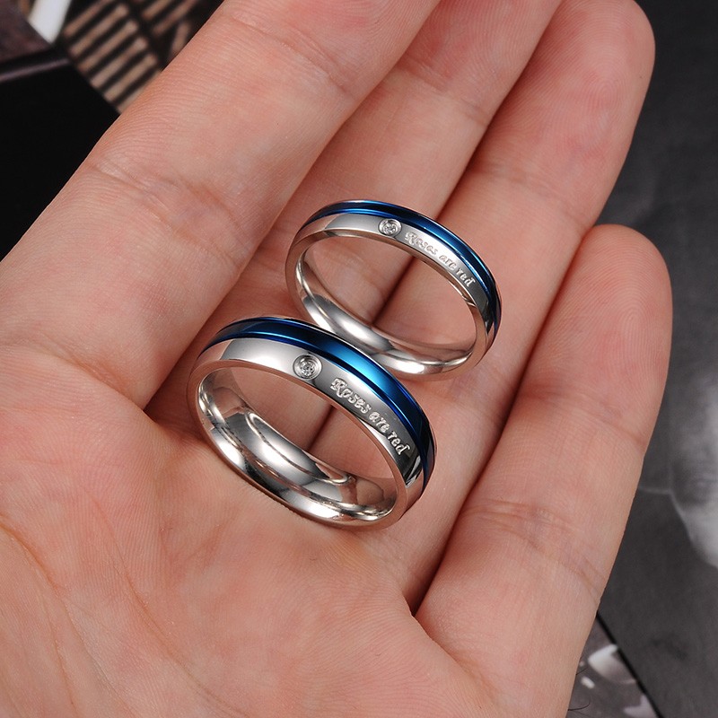 Blue Diamond Titanium Steel Couple Rings - Couple Rings
