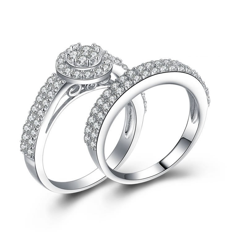 Korean Hot Sell 925 Sterling Silver Engagement Ring Set Engagement