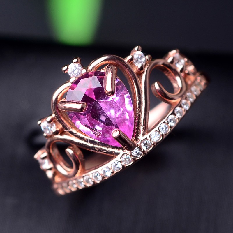 925 Silver Plating Rose Gold Inlaid Heart-Shaped Gemstone Cute 