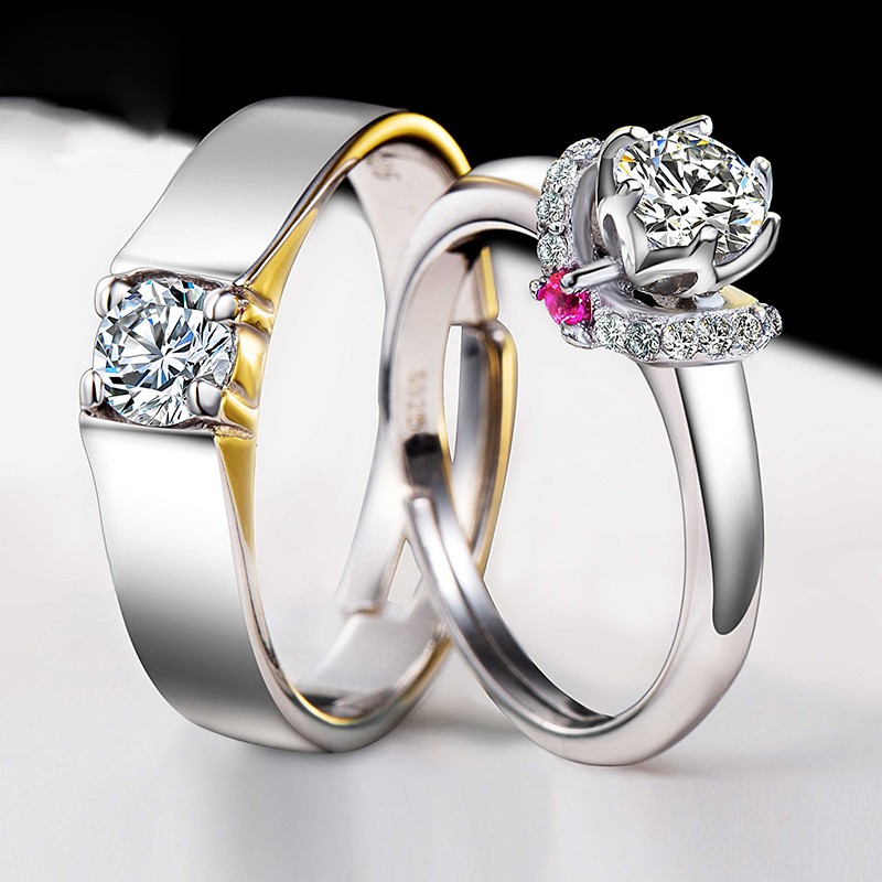925 Silver Plated White Gold Beautifully Wedding Engagement Couple Rings Couple Rings