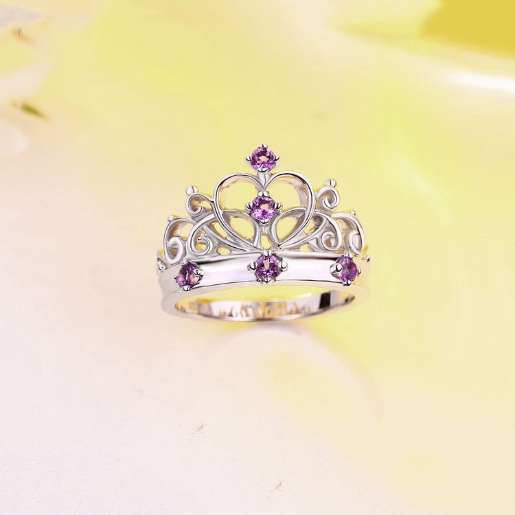Hot Sale Retro Crown 925 Silver Inlaid Natural Purple Gem Ring