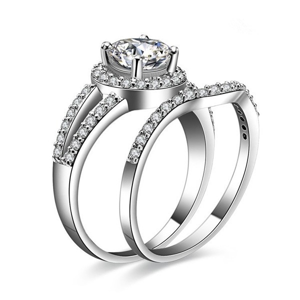 Exquisite 925 Sterling Silver Emulation Diamond Engagement Ring Set Exquisite 925 Sterling Silver Emulation Diamond Engagement Ring Set