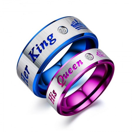 New Purple His Queen And Blue Her King Promise Rings For Couples (Price For a Pair)