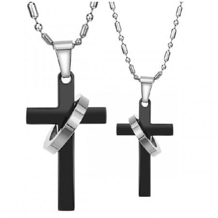 Chain Ring Style Cross Jewelry Necklace Steel Stainless Titanium Couple Lovers Chain Ring Style Cross Jewelry Necklace Steel Stainless Titanium Couple Lovers