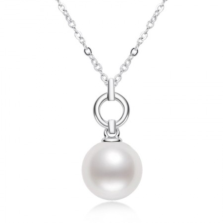 925 Sterling Silver Fashion Simple O-shaped Buckle 7-7.5mm Natural White Freshwater Pearl Necklace