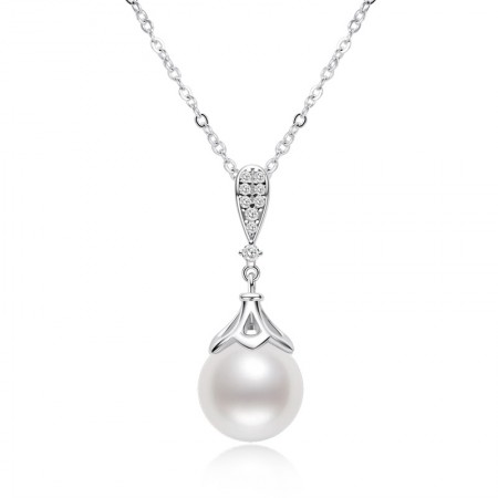 Fashion 925 Silver Necklace Female Micro Diamond Round 8.5-9mm Natural Freshwater Pearl Necklace