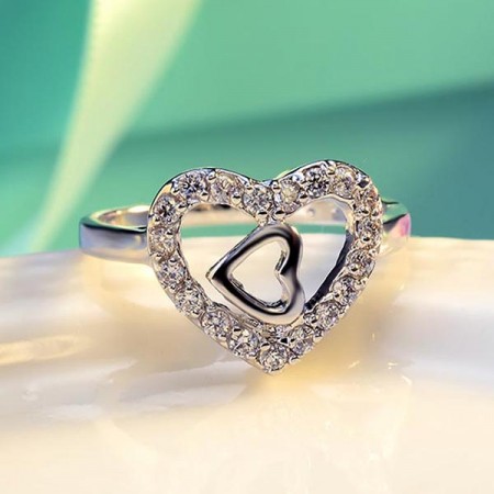 Latest Sweet Double Heart-shaped Cubic Zirconia Inlaid Cocktail Ring For Women