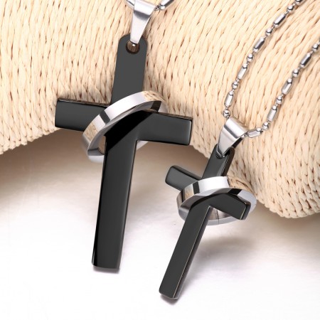 Chain Ring Style Cross Jewelry Necklace Steel Stainless Titanium Couple Lovers 