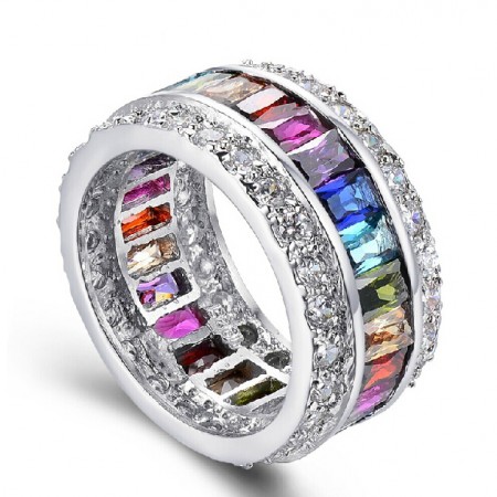 Colorful Zircon Inlaid 925 Sterling Silver Cocktail Ring For Women