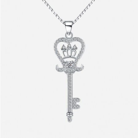 Lovely 925 Sterling Silver Crown Key Sterling Silver Necklace