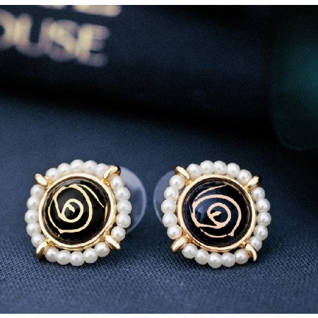 Vintage European Style Alloy Crystal Pearl Rose Stud Earring