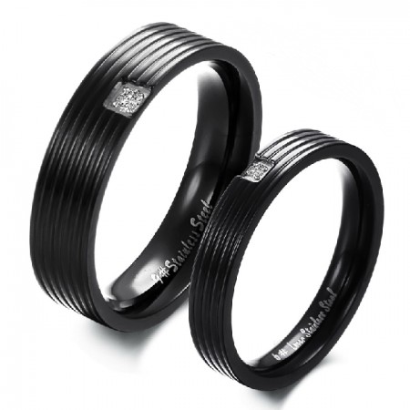 Pure Black Titanium Steel Promise Rings For Couples Wedding Bands Engravable(Price For A Pair)