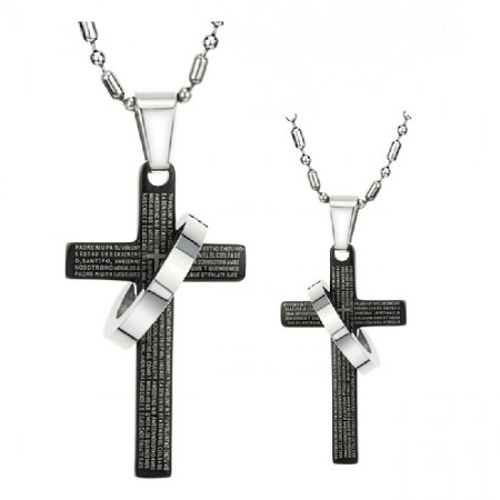 Bible And Cross Lover Necklaces Engravable Titanium Steel Pendant For Couples(Price For A Pair)