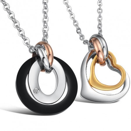 Double Heart Diamond Titanium Steel Couple Necklace(Price For a Pair)