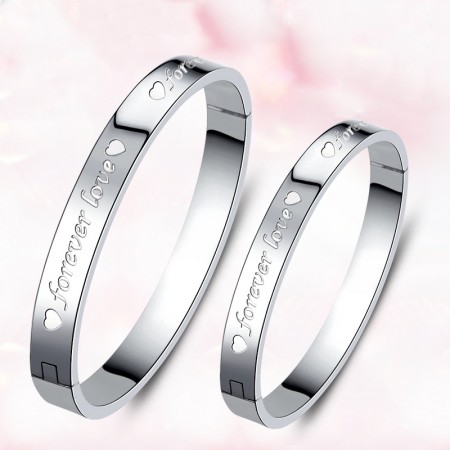"Forever Love" With Heart Shape Pattern Steel Lover's Bracelets(Price For A Pair)