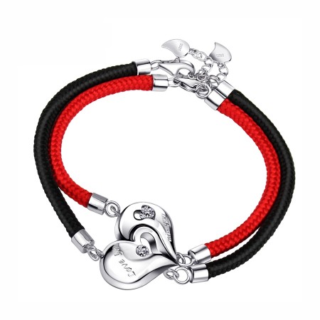 Romantic Sterling Silver Heart With Magnet Handmade Rope Lover's Bracelets(Price For A Pair)
