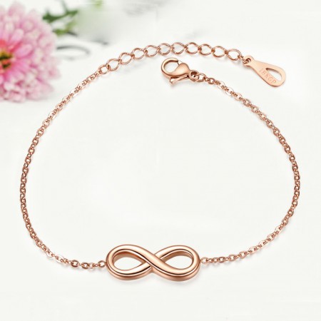 Elegant Symbol "Infinite" 18k Rose Gold Plated Woman's Titanium Bracelet