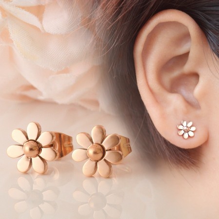 Earrings Stainless Steel RoseGold Colour,Daisy Earrings