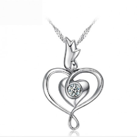 You II sterling silver heart crystal necklace