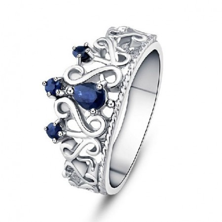 Crown Style Natural Blue Sapphire 925 Sterling Silver Ring