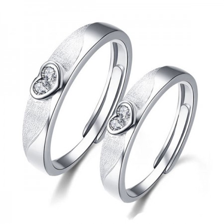 Adjustable Dull Polish 925 Sterling Silver Couple Heart Ring(Price For a Pair)