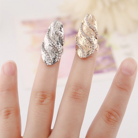 Hot Selling Cubic Zircon Inlaid Wave Nail Ring For Women