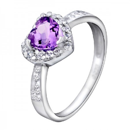 High-end Natural Heart-Shaped Amethyst Silver Ring