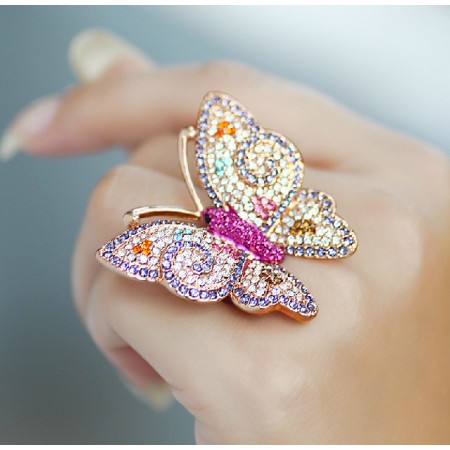 Sinery Romantic Great Butterfly Crystal Ring Rose Gold Color 