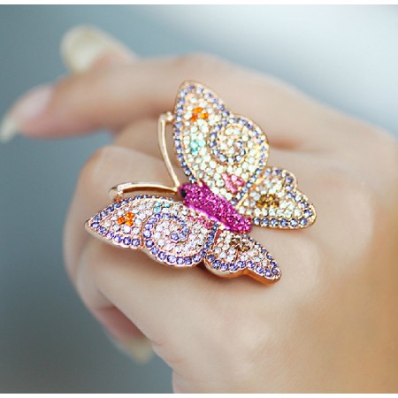 Sinery Romantic Great Butterfly Crystal Ring Rose Gold Color Sinery Romantic Great Butterfly Crystal Ring Rose Gold Color