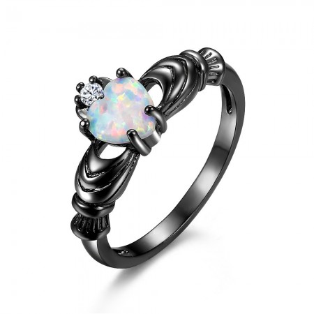 Black Heart Cut Opal Stone Promise Ring/Engagement Ring