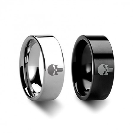 Punisher Logo Titanium Silver Or Black Rings